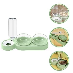 3-in-1 Dog and Cat Bowl Set – Tilted Raised Food Bowls with Automatic Water Dispenser and Detachable Dish (Green)