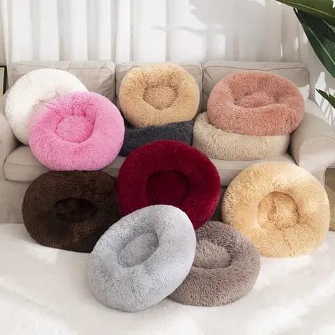 Round Donut Pet Bed – Cozy, Plush and Washable (Multicolour)