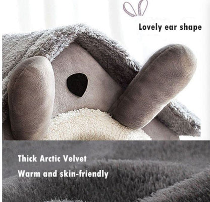 Cat Cave Bed – Warm, Cozy and Washable Igloo House (Grey Rabbit, Small)