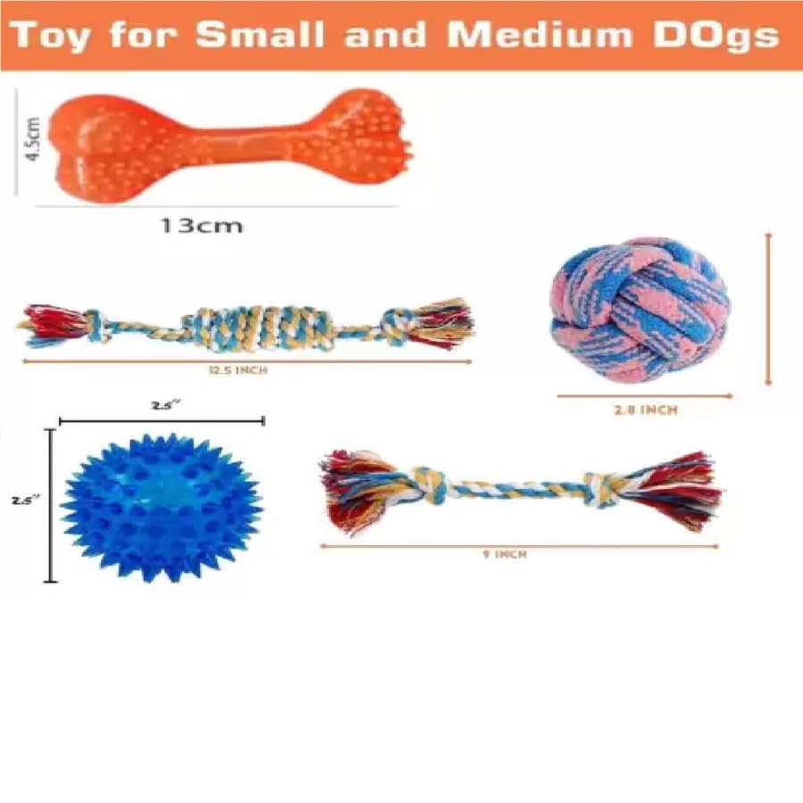 Dog Chew Toy Combo Pack of 6 | Rope Ball, Rubber Ball and Training Toys for Puppies and Small Dogs (Multicolor)