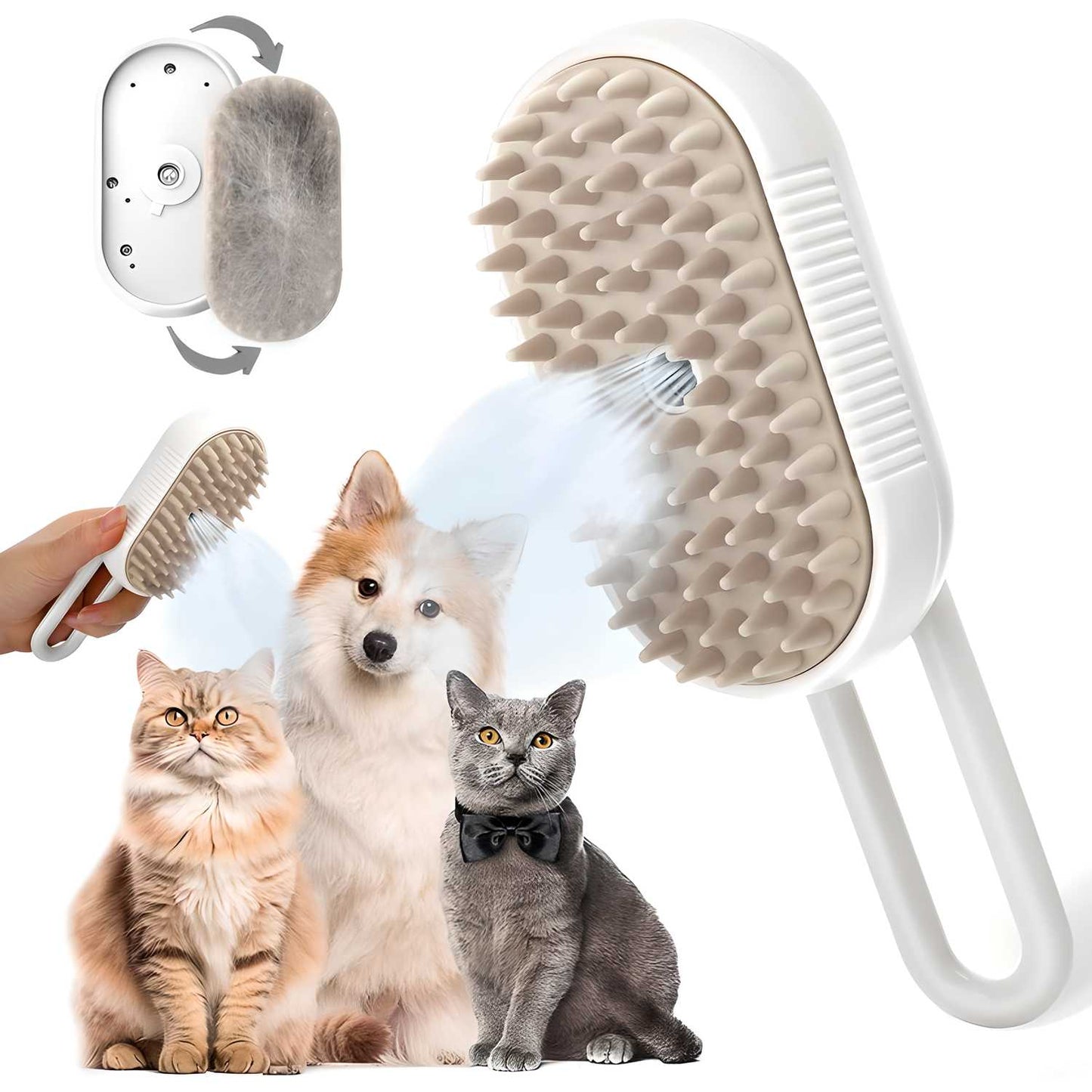 Steam Brush for Dogs and Cats – 3-in-1 Grooming, Cleaning and Shedding Solution
