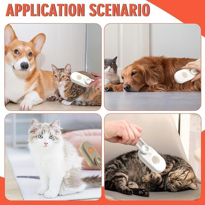 Steam Brush for Dogs and Cats – 3-in-1 Grooming, Cleaning and Shedding Solution