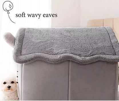Cat Cave Bed – Warm, Cozy and Washable Igloo House (Grey Rabbit, Small)