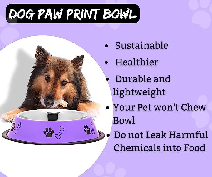 Dog Bowl 720 ml – Non-Skid Stainless Steel Food and Water Feeding Bowl (Purple)
