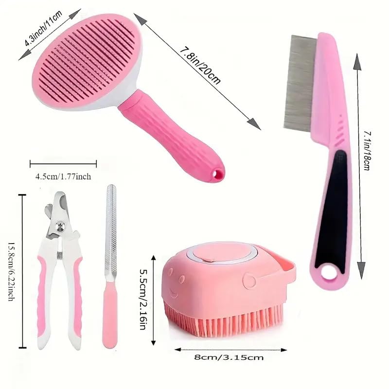 Ultimate 4-Piece Pet Grooming Kit: Deshedding Comb, Flea Tool, Shampoo Brush, Nail Clippers