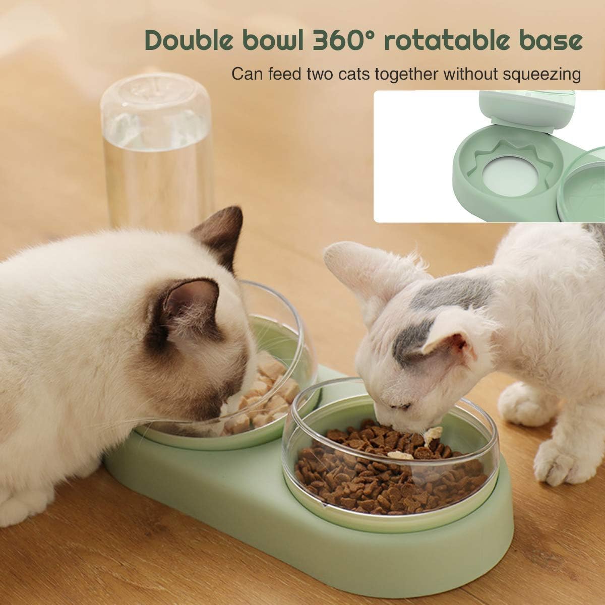 3-in-1 Dog and Cat Bowl Set – Tilted Raised Food Bowls with Automatic Water Dispenser and Detachable Dish (Green)