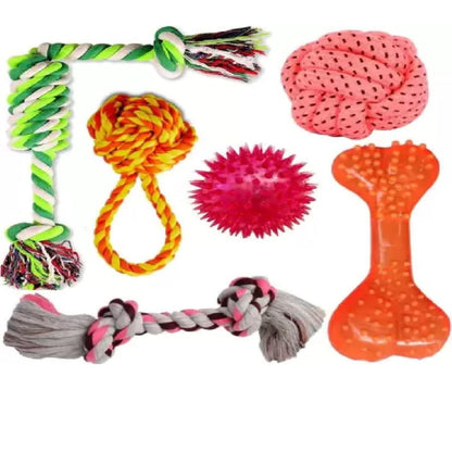 Dog Chew Toy Combo Pack of 6 | Rope Ball, Rubber Ball and Training Toys for Puppies and Small Dogs (Multicolor)