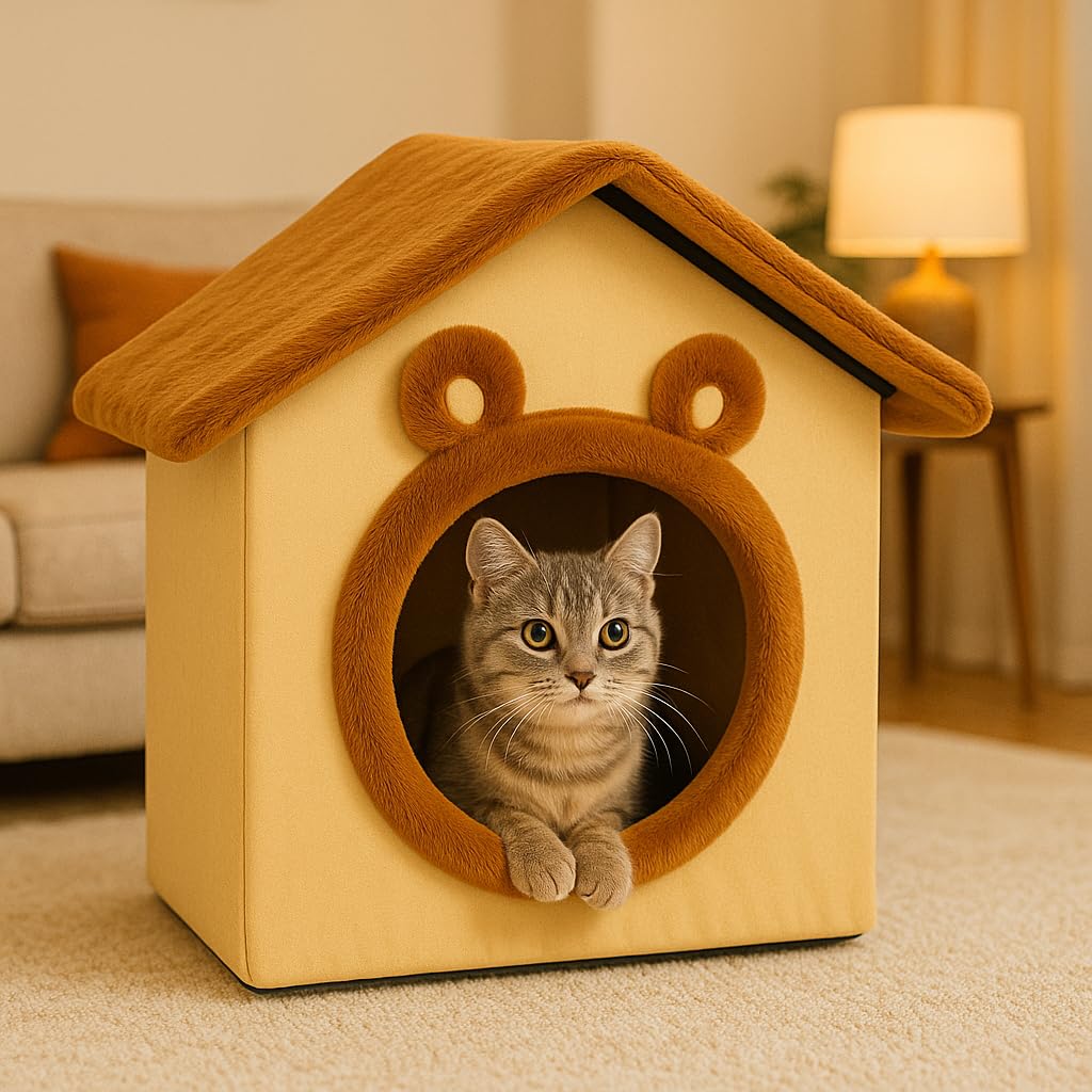 Cat Cave Bed – Warm, Cozy and Washable Igloo House (Multicolour)
