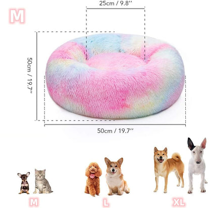 Teddy Ribbons Round Pet Bed – 50 CM (Rainbow)