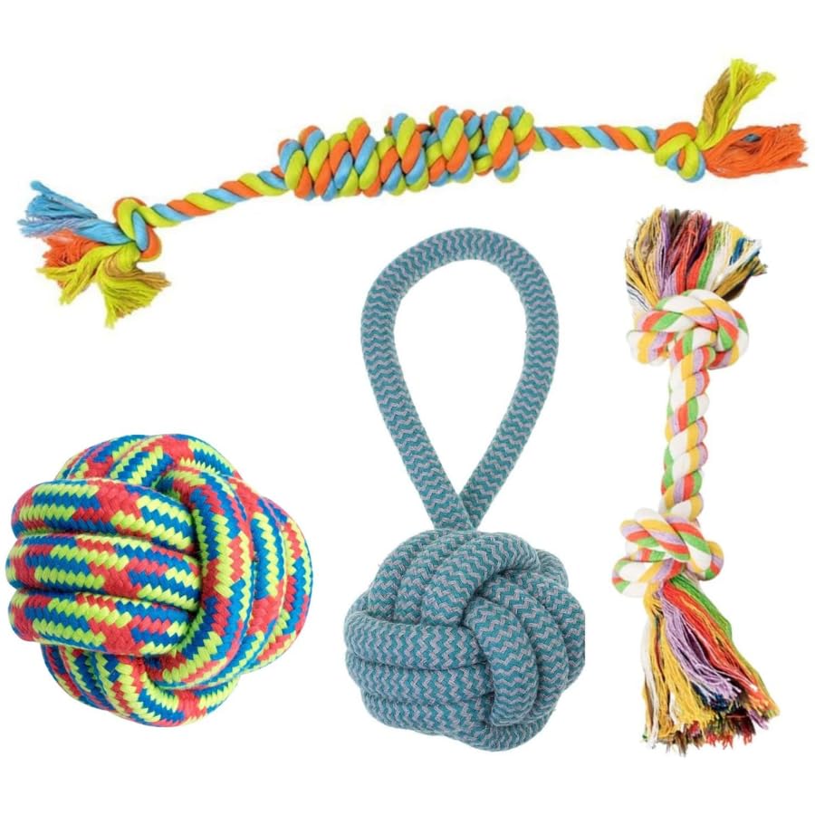 Dog Chew Toy Combo Pack of 6 | Rope Ball, Rubber Ball and Training Toys for Puppies and Small Dogs (Multicolor)