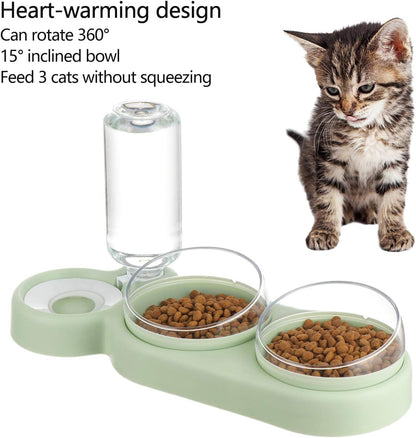 3-in-1 Dog and Cat Bowl Set – Tilted Raised Food Bowls with Automatic Water Dispenser and Detachable Dish (Green)