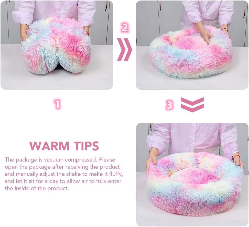 Teddy Ribbons Round Pet Bed – 50 CM (Rainbow)