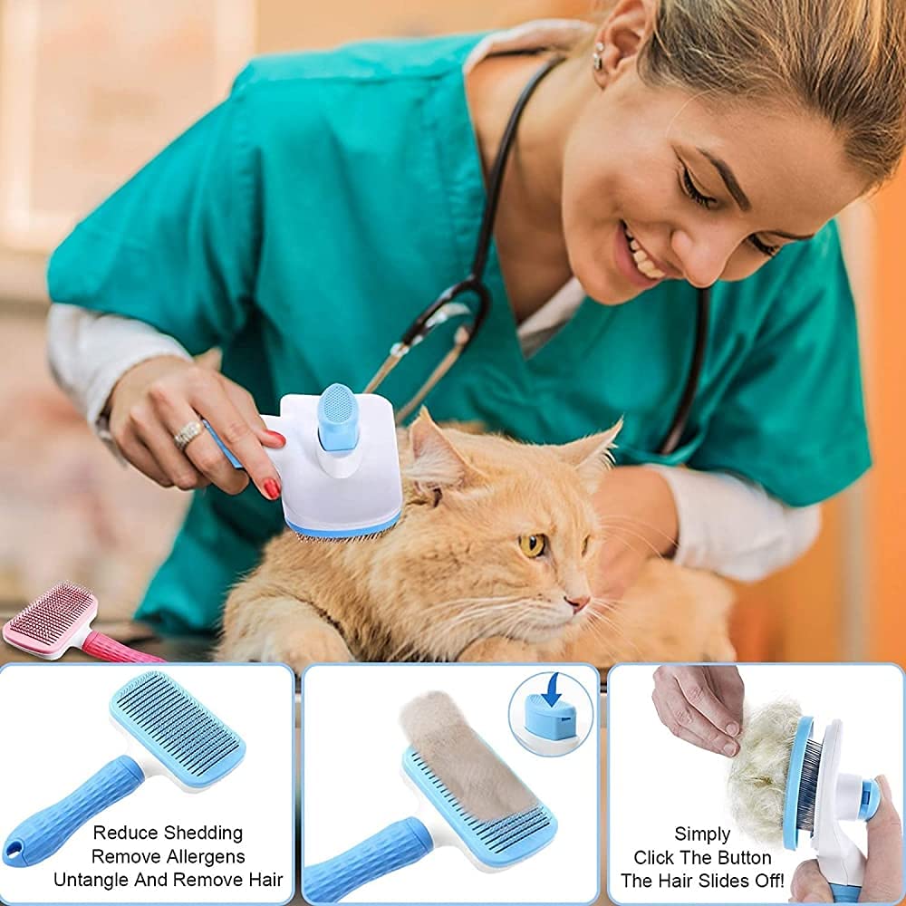 Ultimate Self-Cleaning Slicker Brush for Dogs and Cats with Long Hair