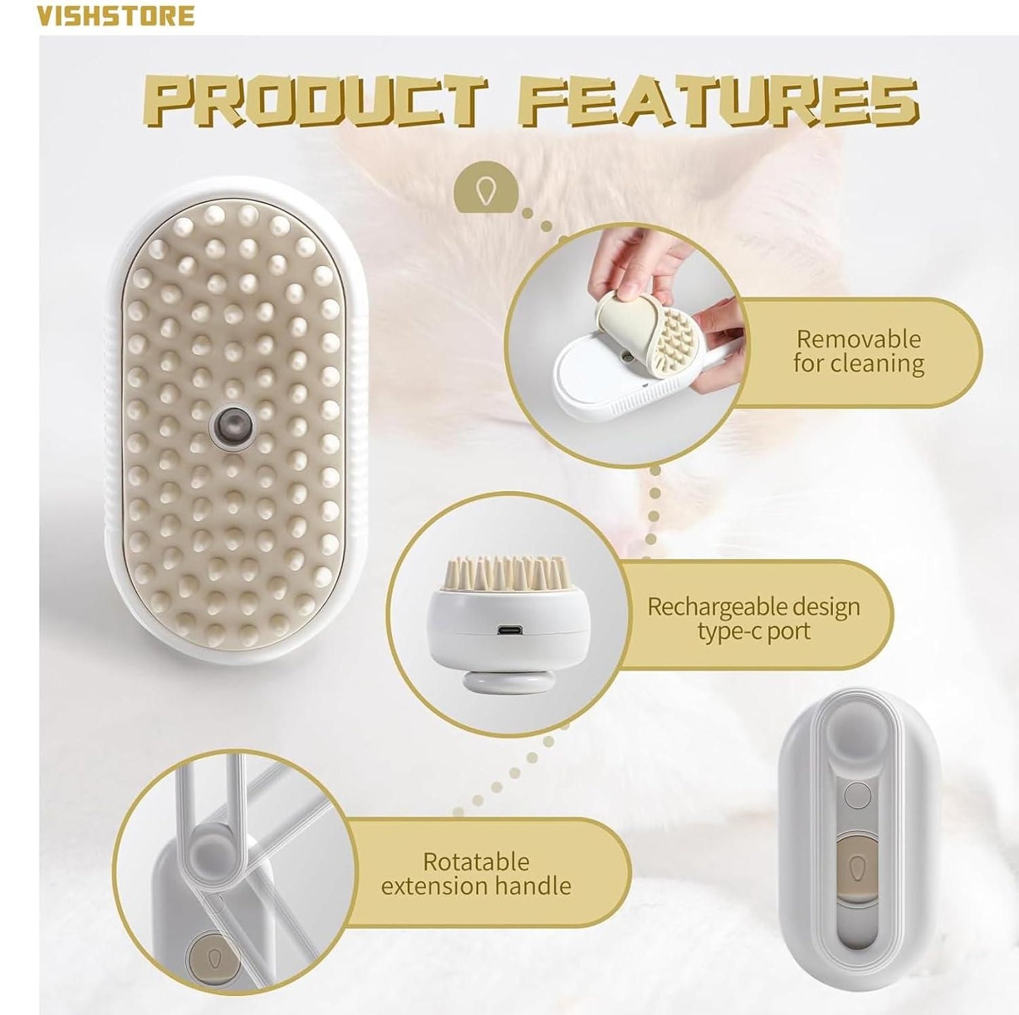 Steam Brush for Dogs and Cats – 3-in-1 Grooming, Cleaning and Shedding Solution