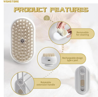 Steam Brush for Dogs and Cats – 3-in-1 Grooming, Cleaning and Shedding Solution