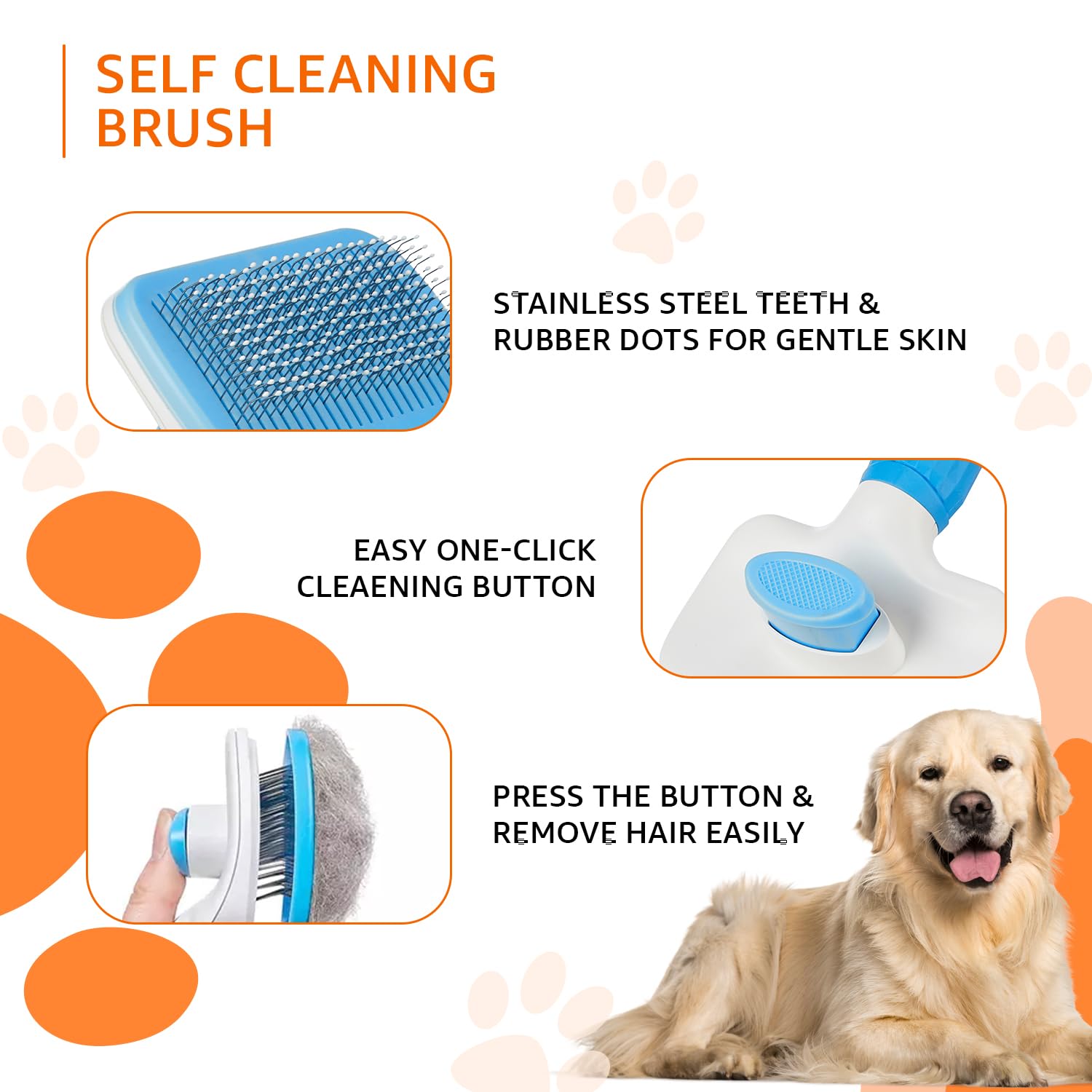 Ultimate Self-Cleaning Slicker Brush for Dogs and Cats with Long Hair