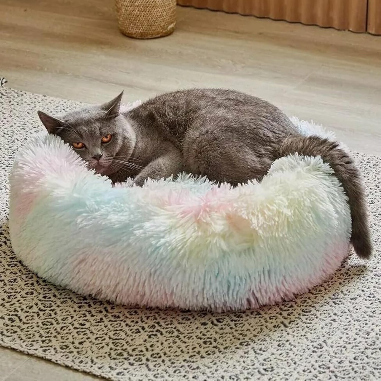 Teddy Ribbons Round Pet Bed – 50 CM (Rainbow)