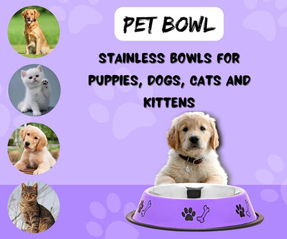 Dog Bowl 720 ml – Non-Skid Stainless Steel Food and Water Feeding Bowl (Purple)