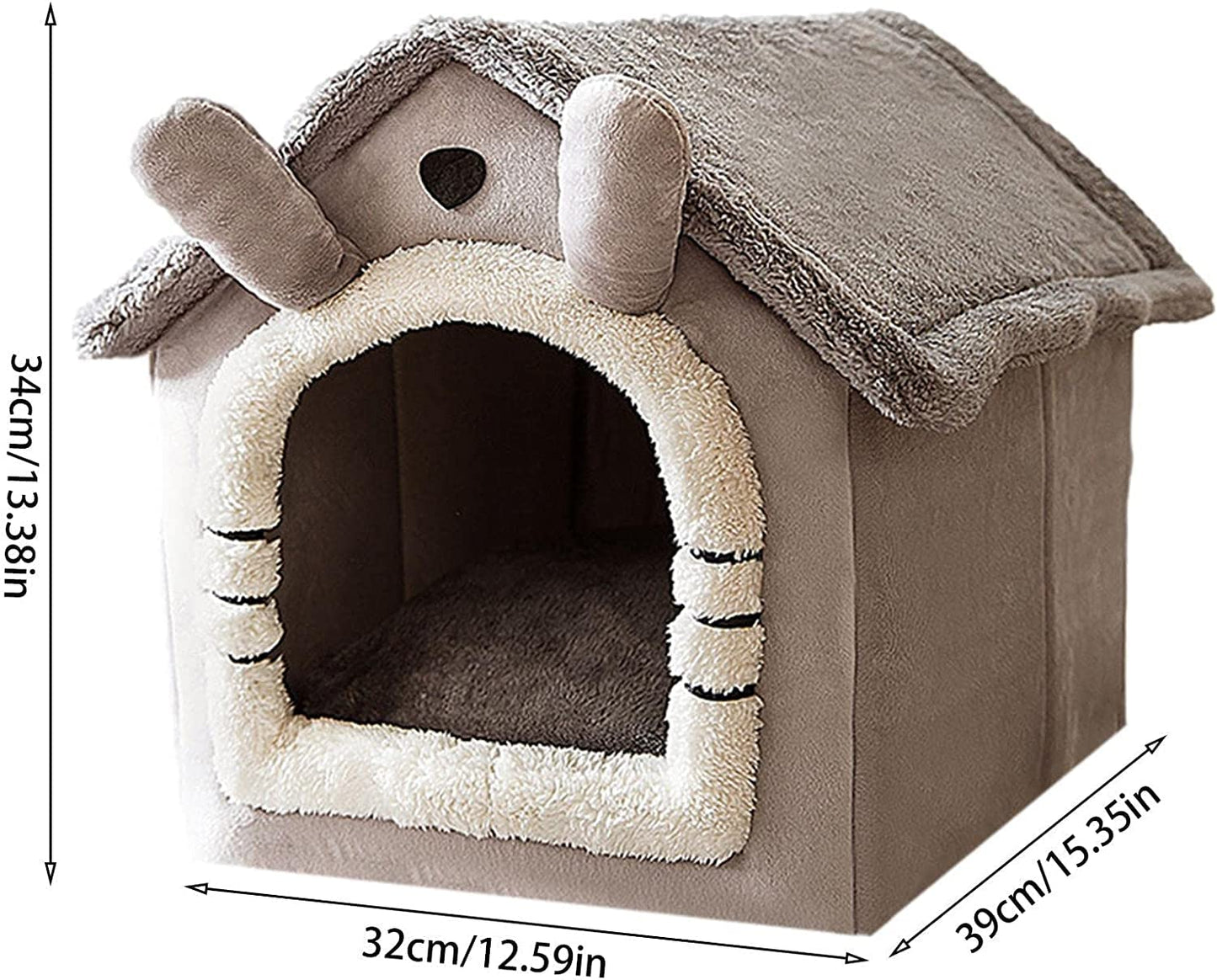 Cat Cave Bed – Warm, Cozy and Washable Igloo House (Grey Rabbit, Small)
