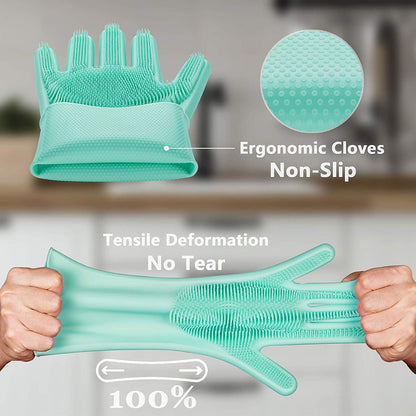 Silicone Pet Grooming and Cleaning Gloves – Heat Resistant and Reusable (1 Pair, Multicolour)