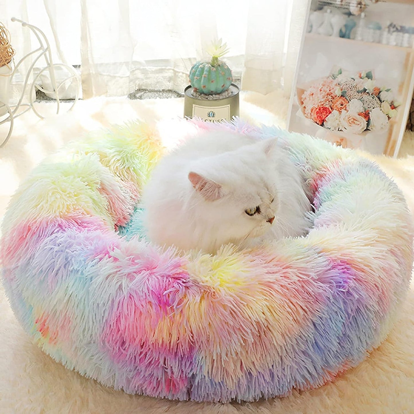 Teddy Ribbons Round Pet Bed – 50 CM (Rainbow)