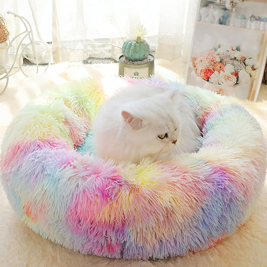 Teddy Ribbons Round Pet Bed – 50 CM (Rainbow)