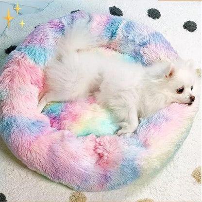 Teddy Ribbons Round Pet Bed – 50 CM (Rainbow)