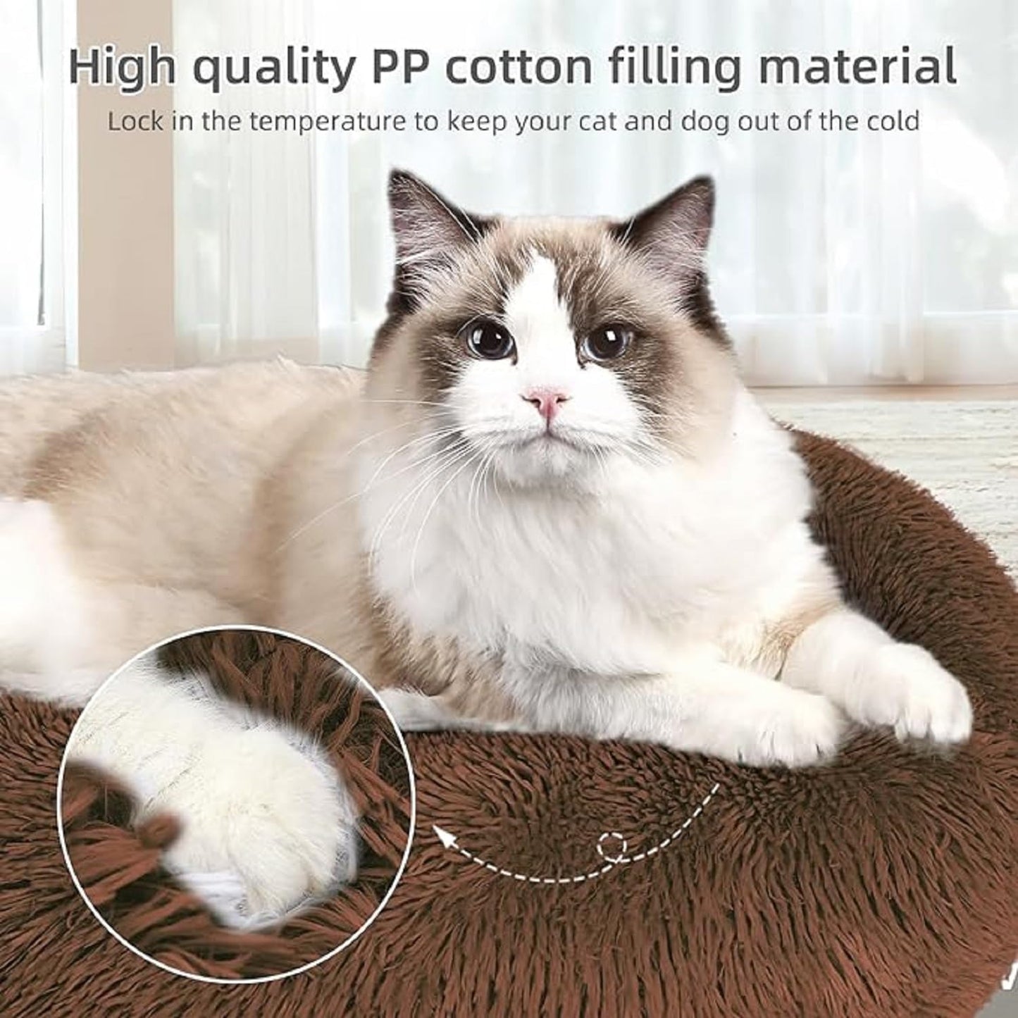 Round Donut Pet Bed – Cozy, Plush and Washable (Multicolour)