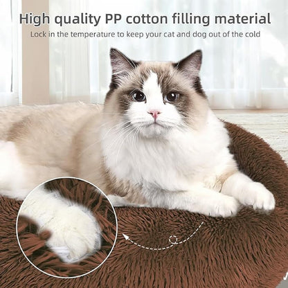 Round Donut Pet Bed – Cozy, Plush and Washable (Multicolour)