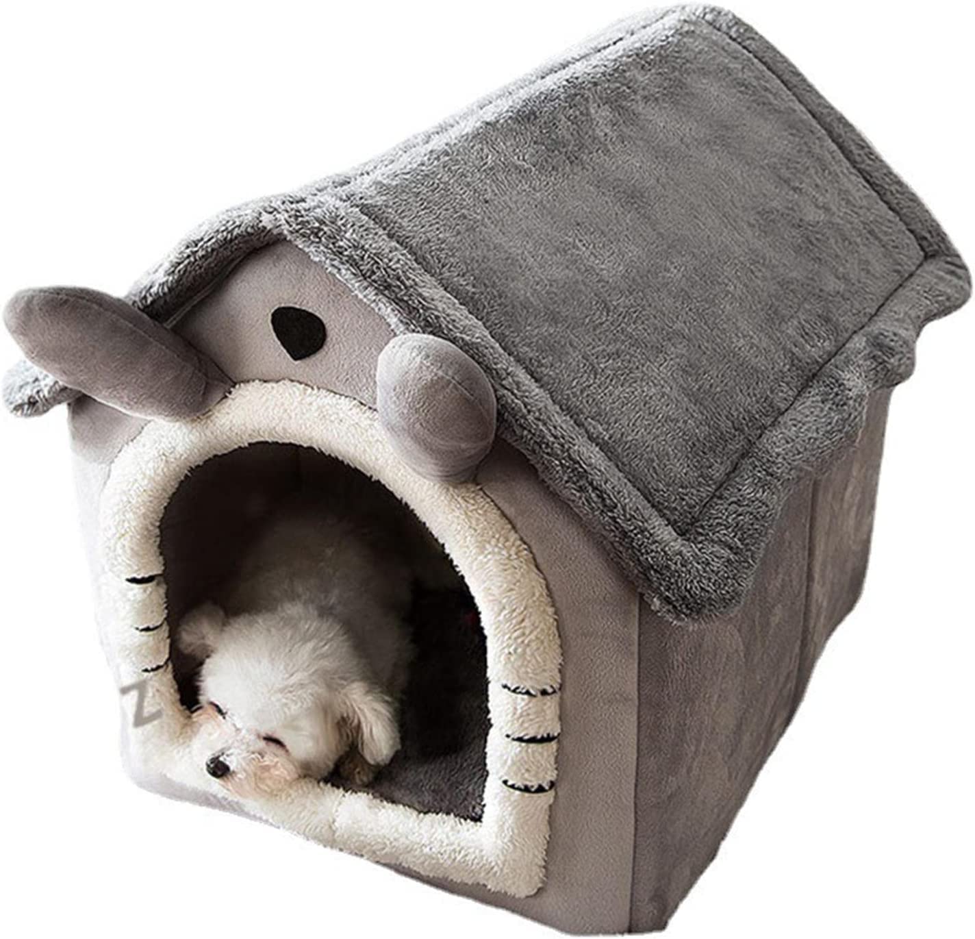 Cat Cave Bed – Warm, Cozy and Washable Igloo House (Grey Rabbit, Small)