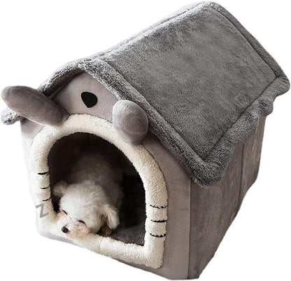 Cat Cave Bed – Warm, Cozy and Washable Igloo House (Grey Rabbit, Small)