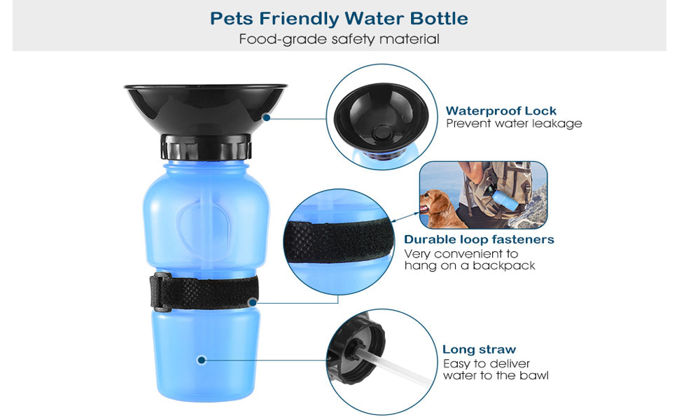 Portable Dog Water Bottle with Built-in Bowl | Leak-Proof Travel Pet Feeder Mug – 500ml, One-Handed Operation for Dogs, Puppies and Cats