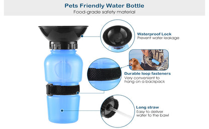Portable Dog Water Bottle with Built-in Bowl | Leak-Proof Travel Pet Feeder Mug – 500ml, One-Handed Operation for Dogs, Puppies and Cats