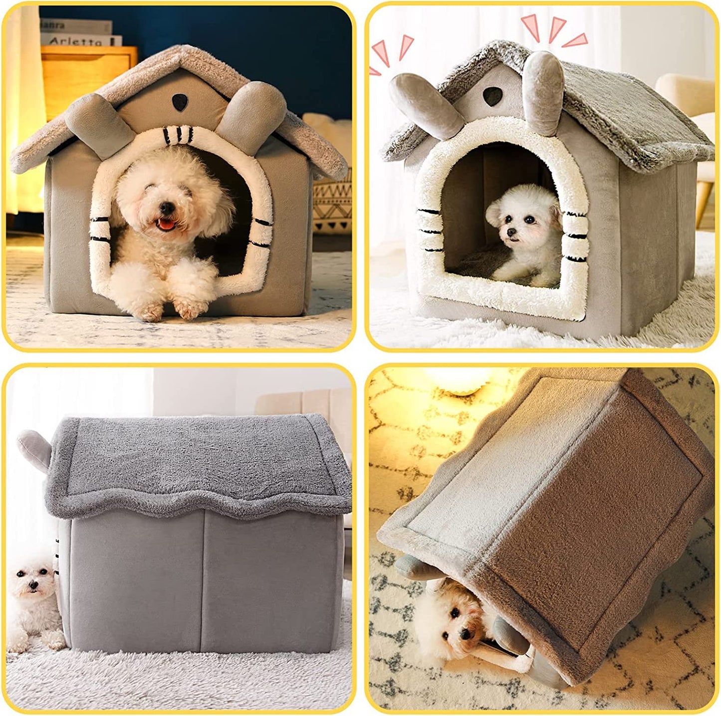 Cat Cave Bed – Warm, Cozy and Washable Igloo House (Grey Rabbit, Small)