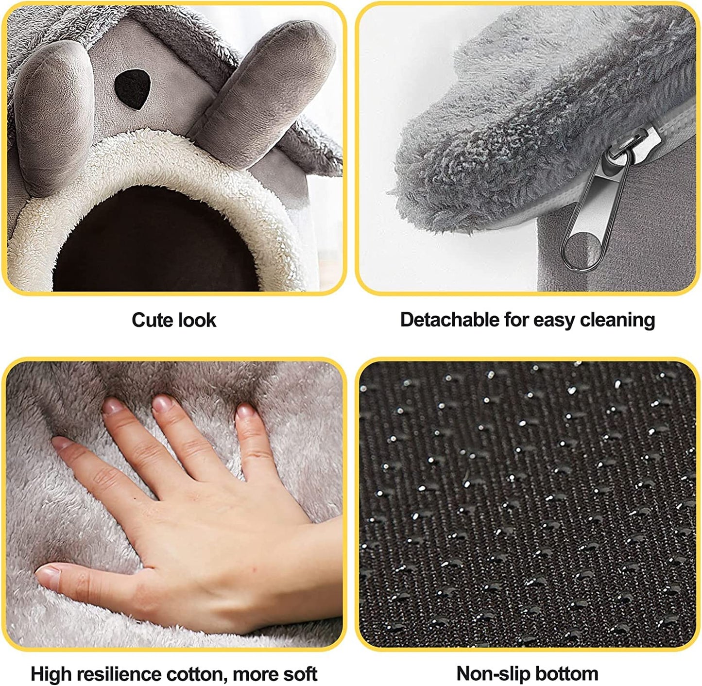 Cat Cave Bed – Warm, Cozy and Washable Igloo House (Grey Rabbit, Small)