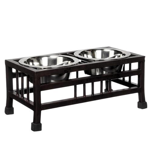 Pet Feeder Stand with 2 Stainless Steel Bowls (900ml Each) | Non-Slip Iron Feeding Station for Medium and Large Dogs, Cats and Puppies