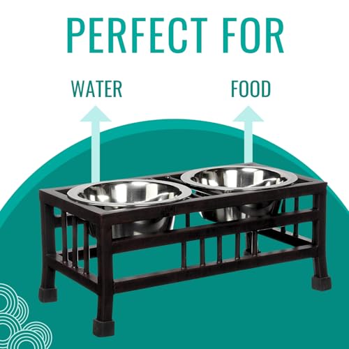 Pet Feeder Stand with 2 Stainless Steel Bowls (900ml Each) | Non-Slip Iron Feeding Station for Medium and Large Dogs, Cats and Puppies