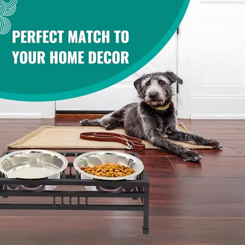 Pet Feeder Stand with 2 Stainless Steel Bowls (900ml Each) | Non-Slip Iron Feeding Station for Medium and Large Dogs, Cats and Puppies