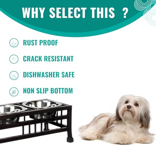 Pet Feeder Stand with 2 Stainless Steel Bowls (900ml Each) | Non-Slip Iron Feeding Station for Medium and Large Dogs, Cats and Puppies
