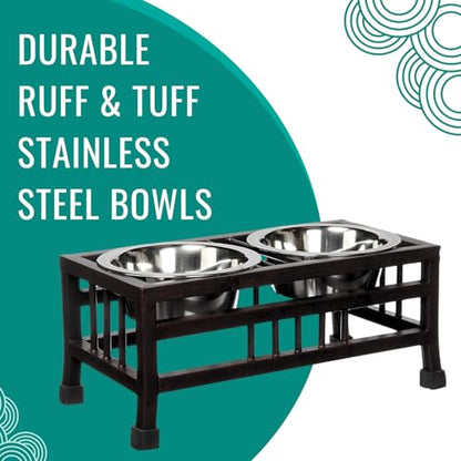 Pet Feeder Stand with 2 Stainless Steel Bowls (900ml Each) | Non-Slip Iron Feeding Station for Medium and Large Dogs, Cats and Puppies
