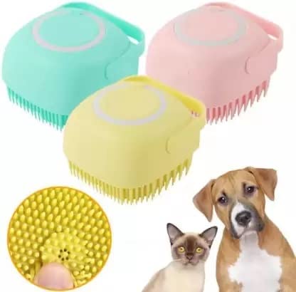 Silicone Dog Bath Brush with Soap Dispenser | Pet Grooming and Massage Scrubber for Dogs and Cats - Multi Color