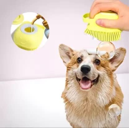 Silicone Dog Bath Brush with Soap Dispenser | Pet Grooming and Massage Scrubber for Dogs and Cats - Multi Color