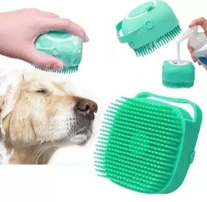 Silicone Dog Bath Brush with Soap Dispenser | Pet Grooming and Massage Scrubber for Dogs and Cats - Multi Color