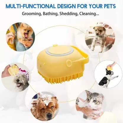 Silicone Dog Bath Brush with Soap Dispenser | Pet Grooming and Massage Scrubber for Dogs and Cats - Multi Color