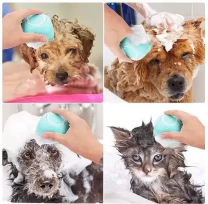 Silicone Dog Bath Brush with Soap Dispenser | Pet Grooming and Massage Scrubber for Dogs and Cats - Multi Color