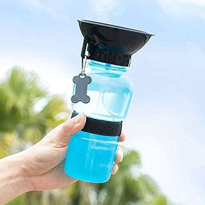 Portable Dog Water Bottle with Built-in Bowl | Leak-Proof Travel Pet Feeder Mug – 500ml, One-Handed Operation for Dogs, Puppies and Cats