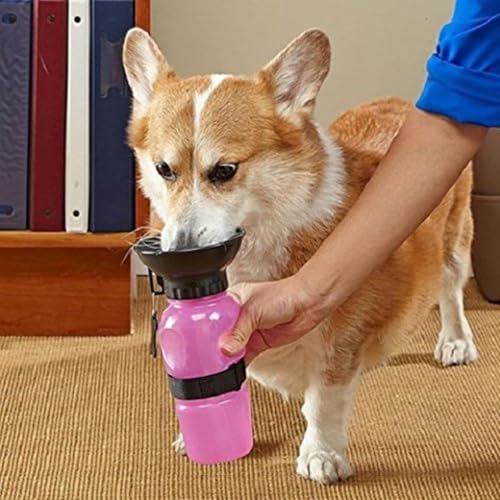 Portable Dog Water Bottle with Built-in Bowl | Leak-Proof Travel Pet Feeder Mug – 500ml, One-Handed Operation for Dogs, Puppies and Cats