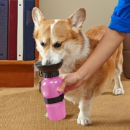 Portable Dog Water Bottle with Built-in Bowl | Leak-Proof Travel Pet Feeder Mug – 500ml, One-Handed Operation for Dogs, Puppies and Cats