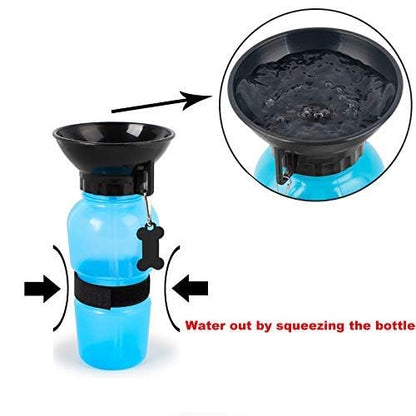 Portable Dog Water Bottle with Built-in Bowl | Leak-Proof Travel Pet Feeder Mug – 500ml, One-Handed Operation for Dogs, Puppies and Cats