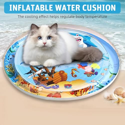 Leak-Proof Pet Water Play Mat for Cats and Dogs | Interactive Summer Cooling Pad with Floating Fish Toys | Non-Slip, Foldable – 100 x 100 cm